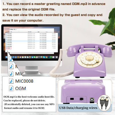 USB compatibile telefono libro degli ospiti registrazione del telefono di plastica per docce per bambini
